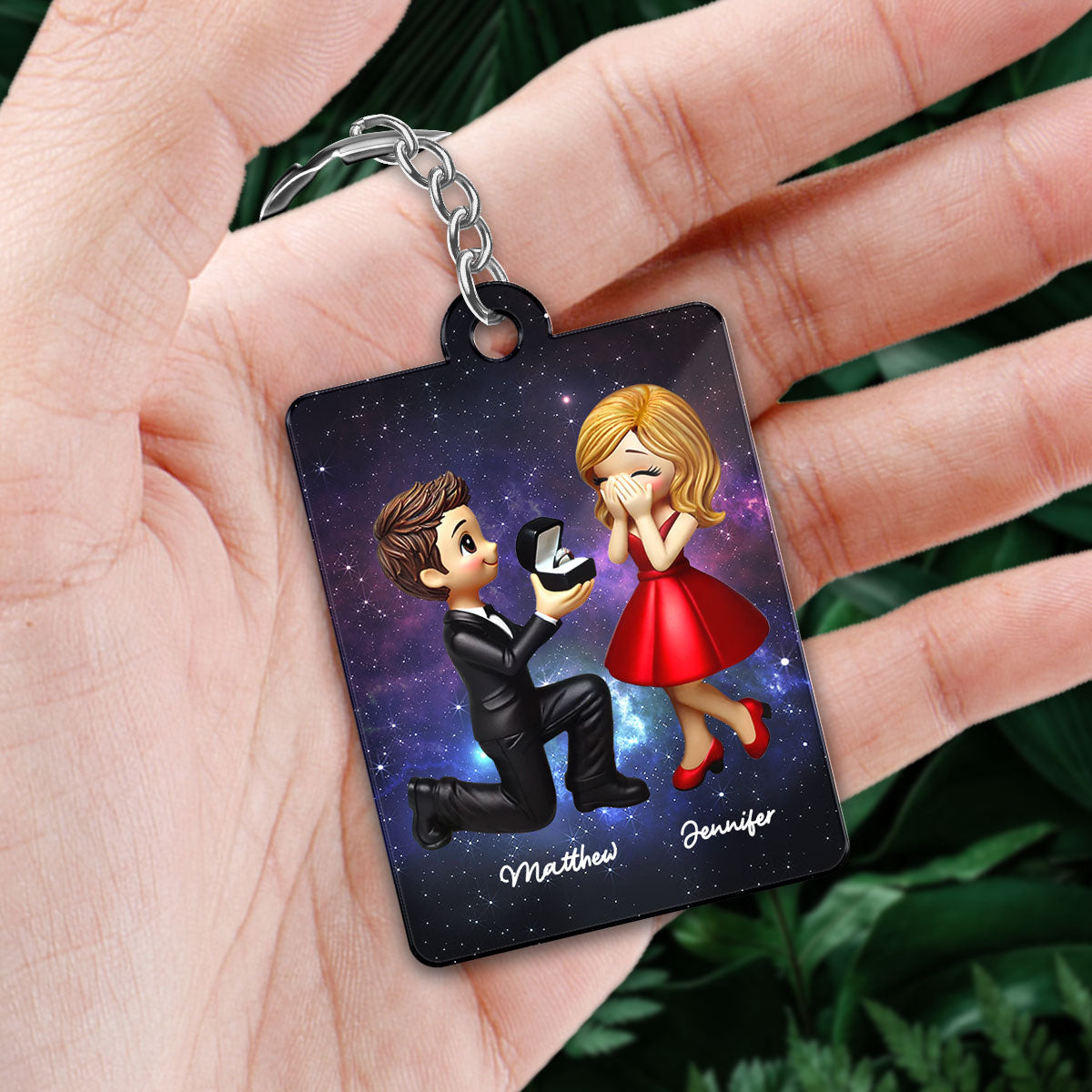 Couple In Galaxy Night Personalized Acrylic Flat Keychain, Just Engaged  Gifts for Couples, Favorite Song Scannable QR Code
