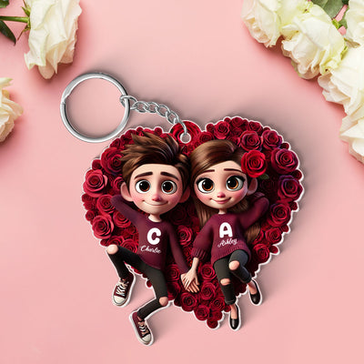 Rose Heart Couple Personalized Acrylic Keychain,  Gift for her, Gift for him