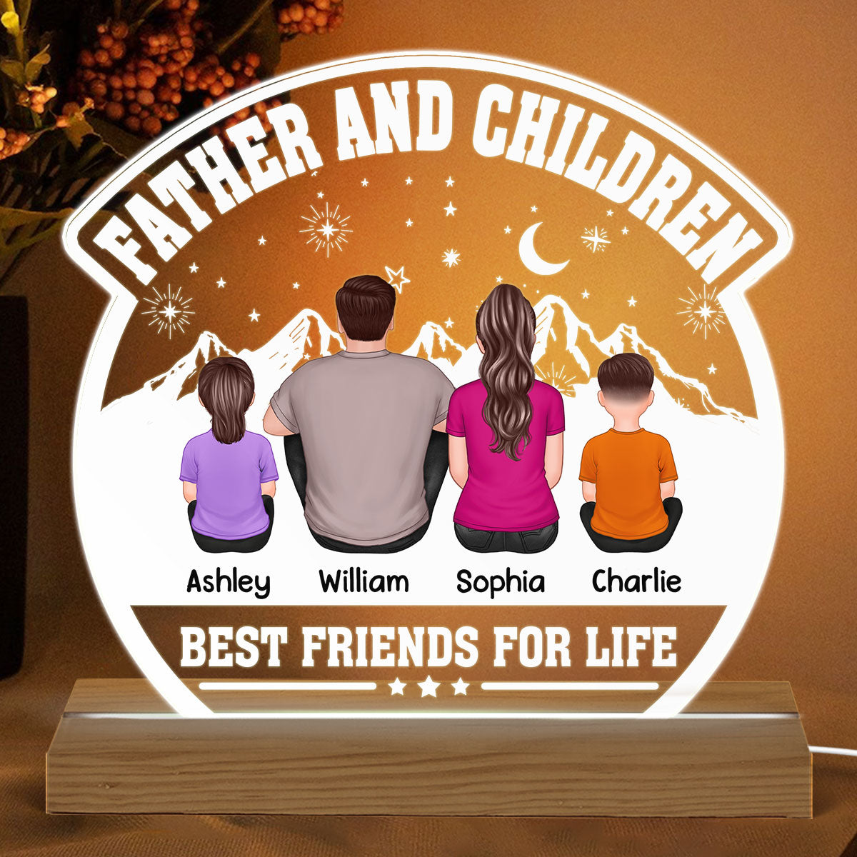 Dad And Kids Best Friends For Life Personalized Warm Custom Shape Acrylic LED Night Light