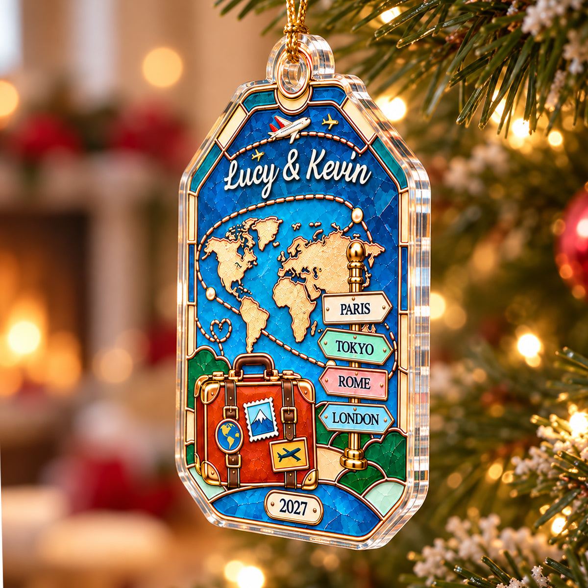 The Places You've Been Sign Post 2D Flat Printed - Personalized Acrylic Ornament - Traveling Destination Keepsake, Christmas Gift For Traveling Lovers