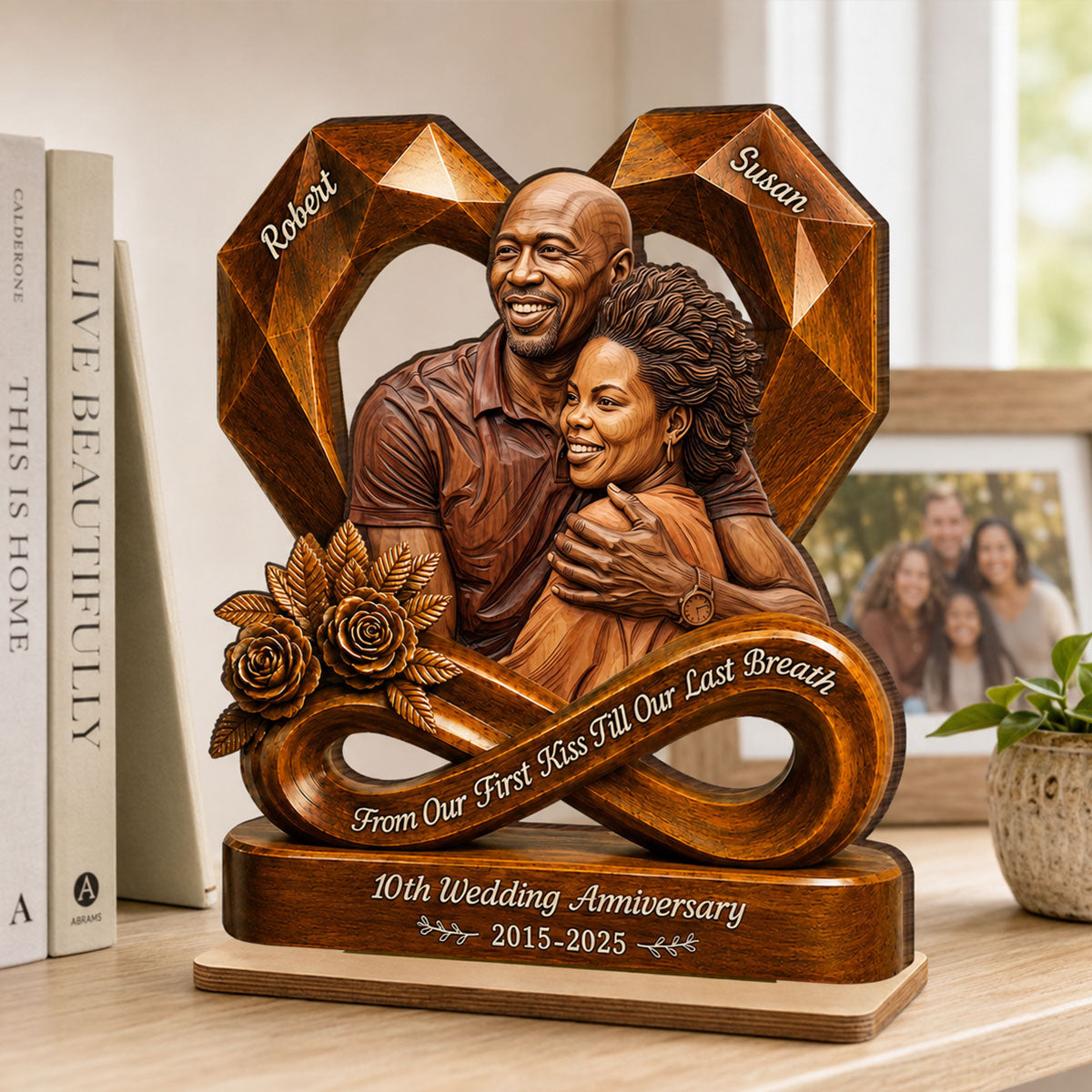 Custom Photo Couple Wooden Heart - Personalized 2-Layered Wooden Plaque - Anniversary Gift, Gift For Couple