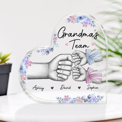 Grandma Mom‘s Team Fist Bump With Bows Personalized Heart Acrylic Plaque