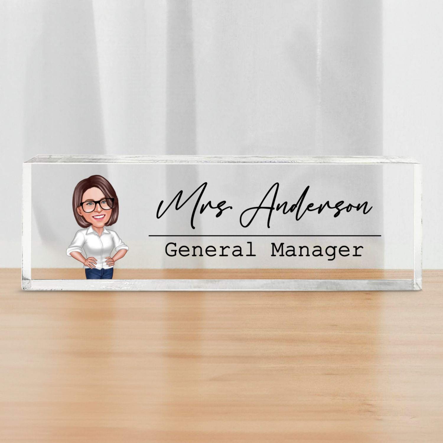 Caricature Woman Man Office Personalized Acrylic Desk Name Plate, Office Desk Decor, Gift For Colleagues, Coworkers