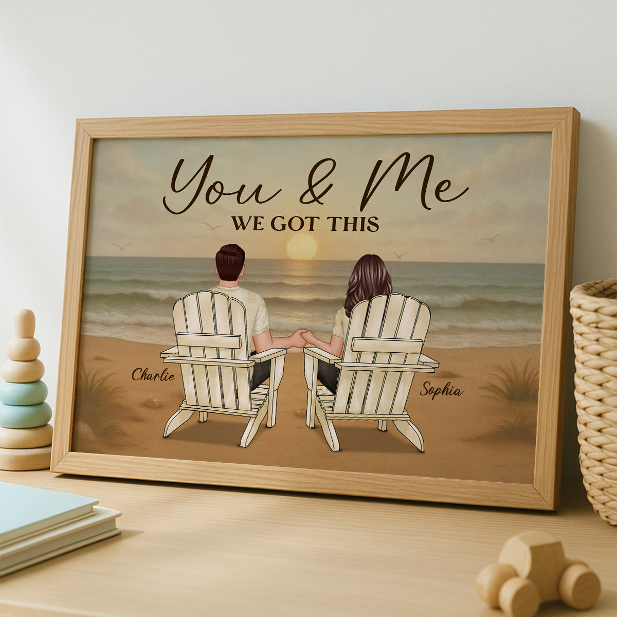 Vintage Retro Couple Beach Landscape Personalized Poster, Gift For Him, For Her
