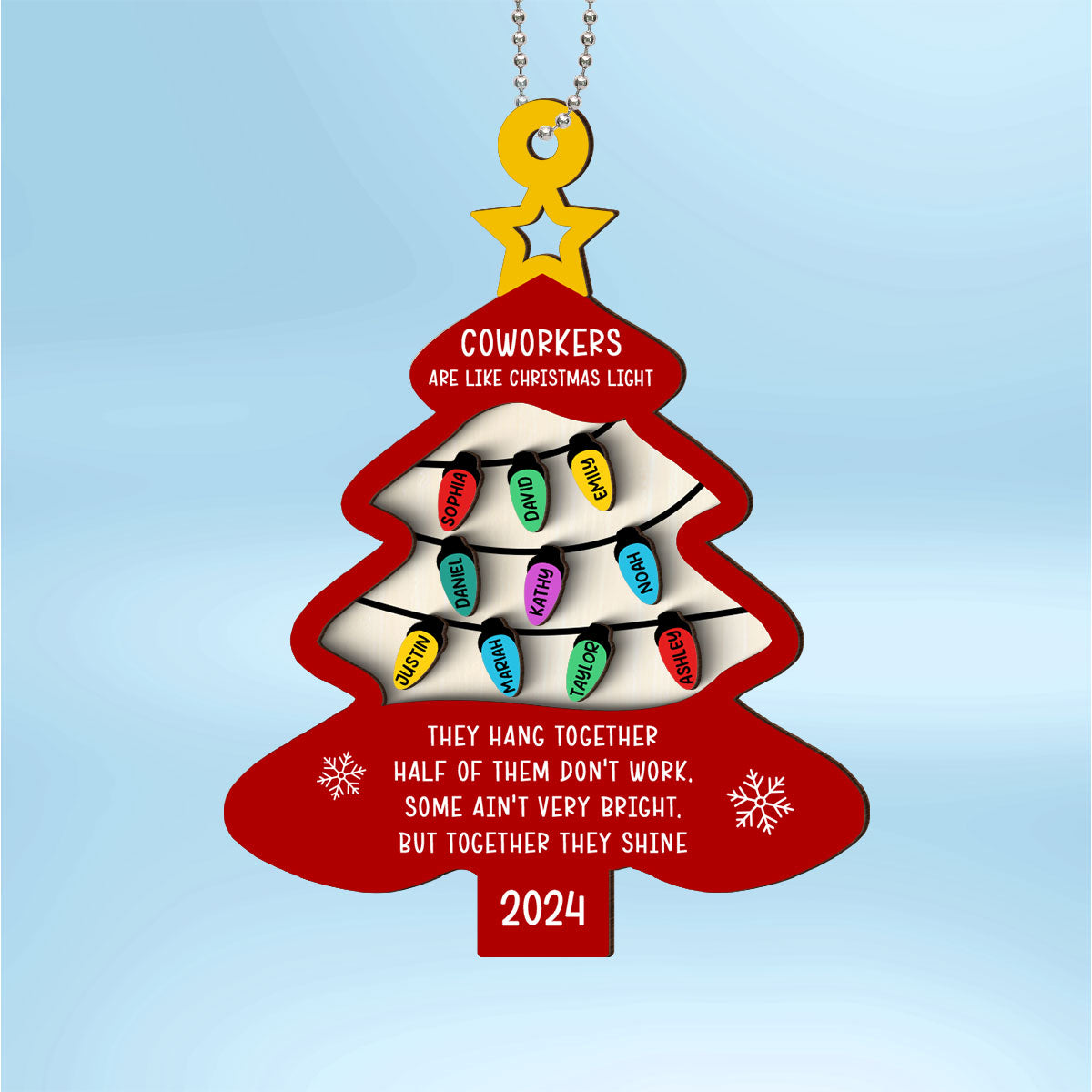 Coworkers Are Like Christmas Light Personalized 2-Layer Wooden Ornament, Funny Christmas Gift for Coworkers, Colleagues, Best Friends