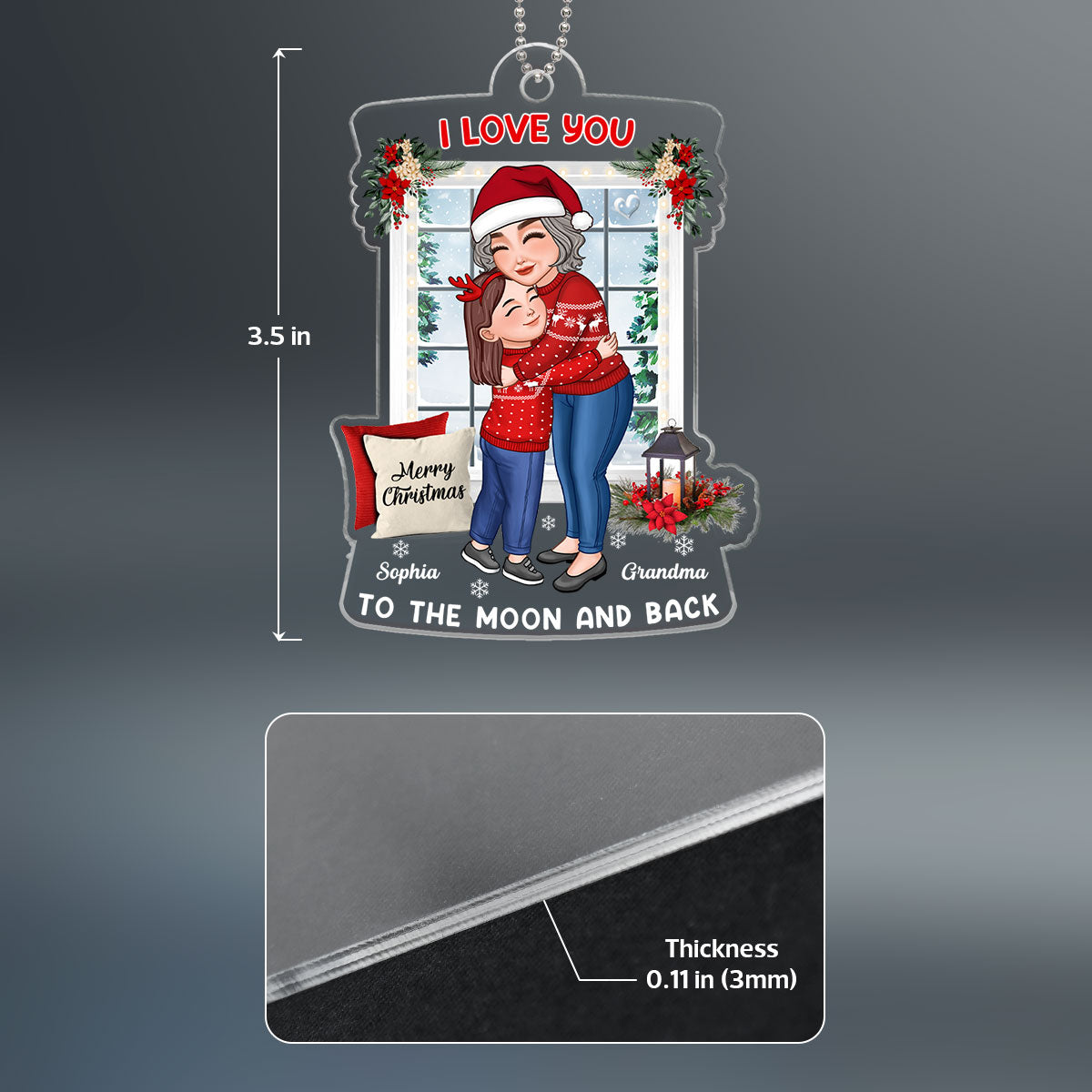 Grandma Hugging Grandkid By Christmas Window Personalized Acrylic Ornament