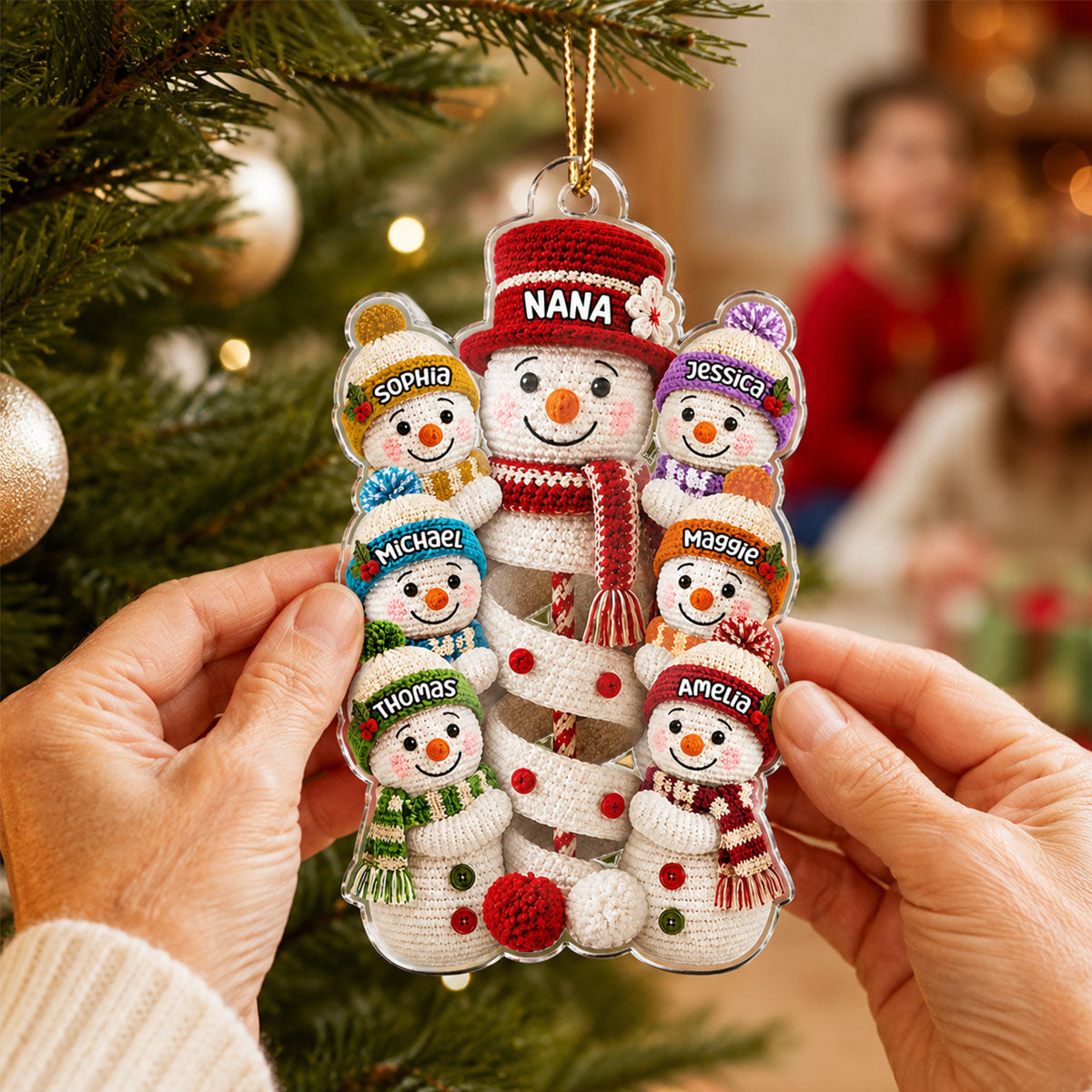 Cute Snowman Grandma & Grandkids - Personalized Acrylic Ornament - Christmas Gift for Grandma, Graddaughter, Grandson