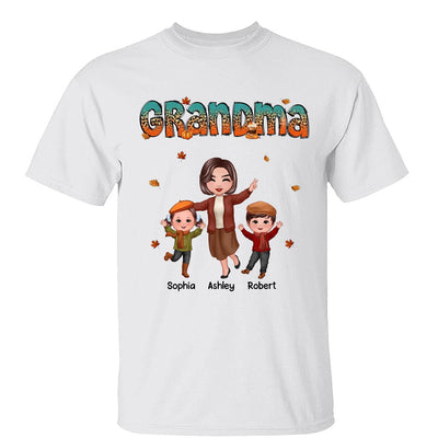 Teal Orange And Leopard Fall Season Happy Grandma Grandkids Personalized Shirt