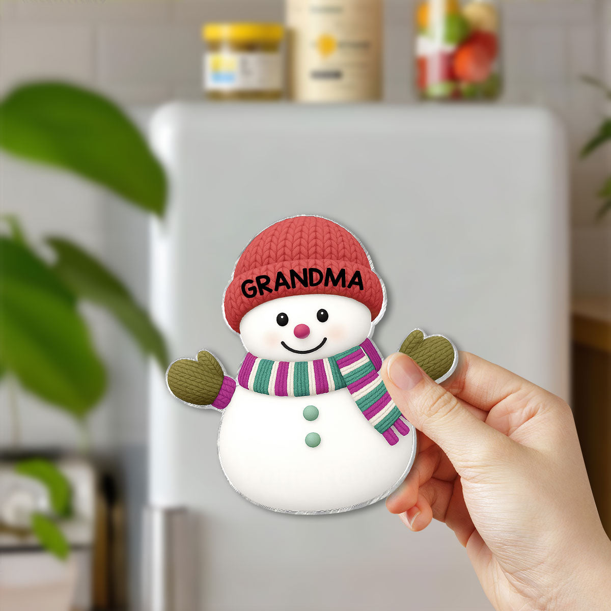 Christmas Grandma Grandpa And Grandkids Snowman Together - Personalized Acrylic Fridge Magnet