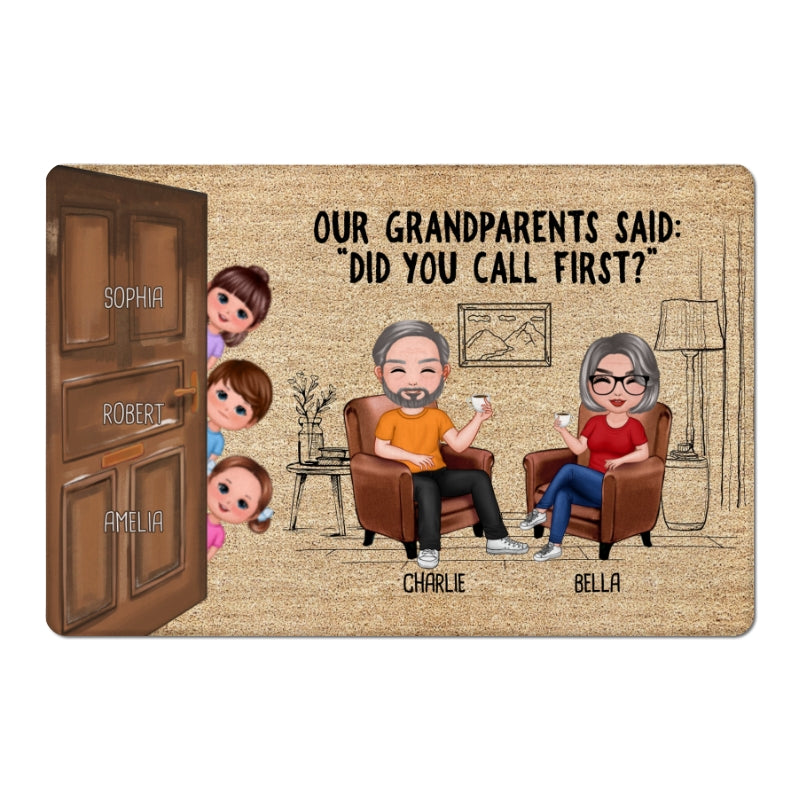 Cute Kids Peeking On Door Did You Call Personalized Doormat