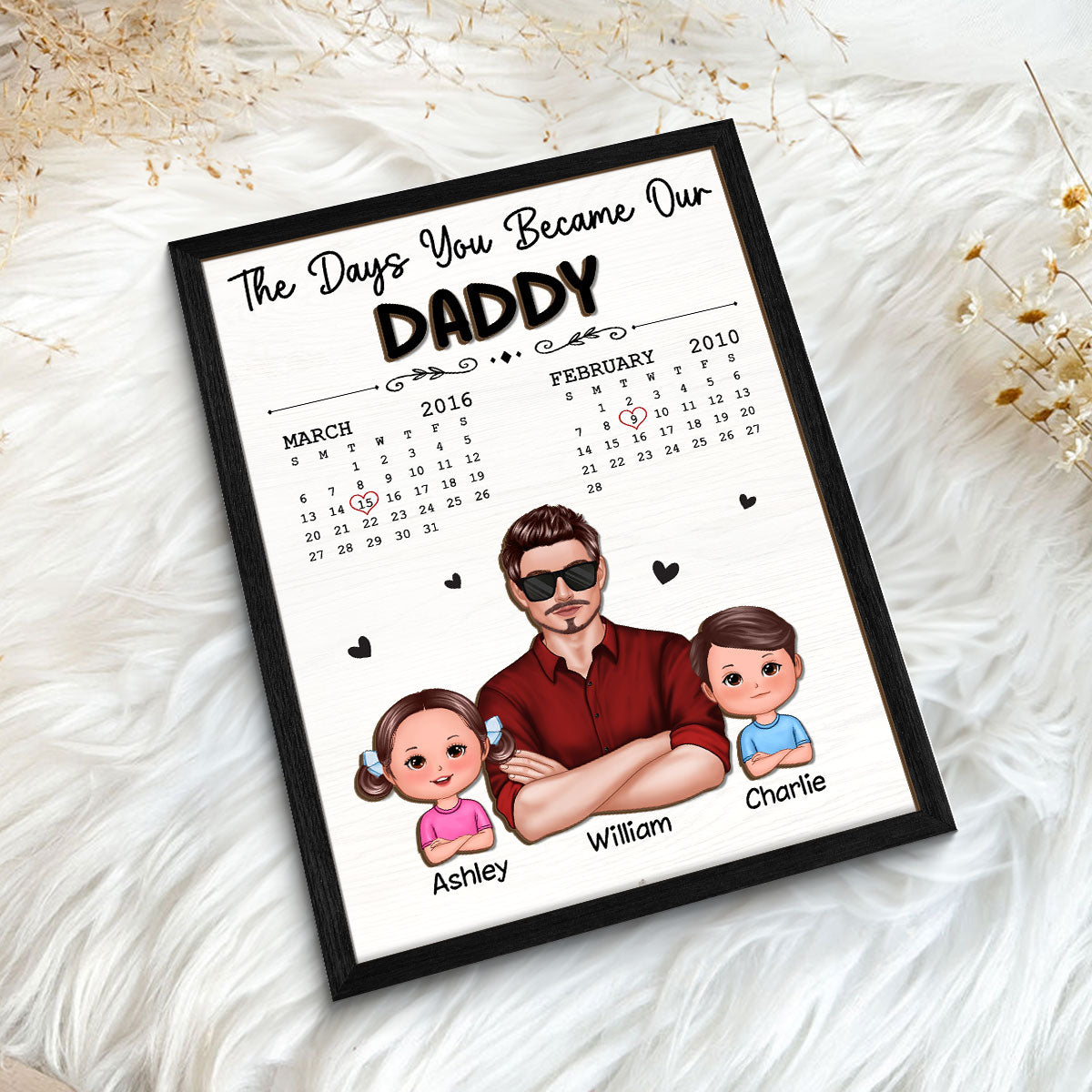 The Days You Became Our Dad Man & Doll Kids Personalized 2-Layer Wooden Plaque