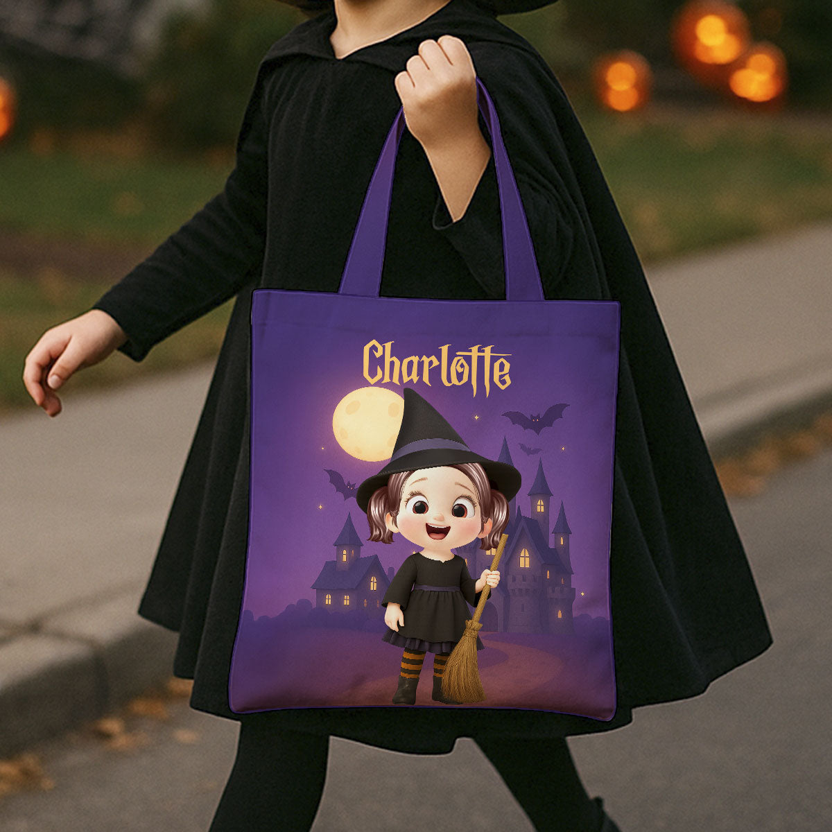 Halloween Theme Cute Cartoon Kids Personalized Tote Bag, Gift Bag, Treat Bag, Trick or Treat Bag For Kids