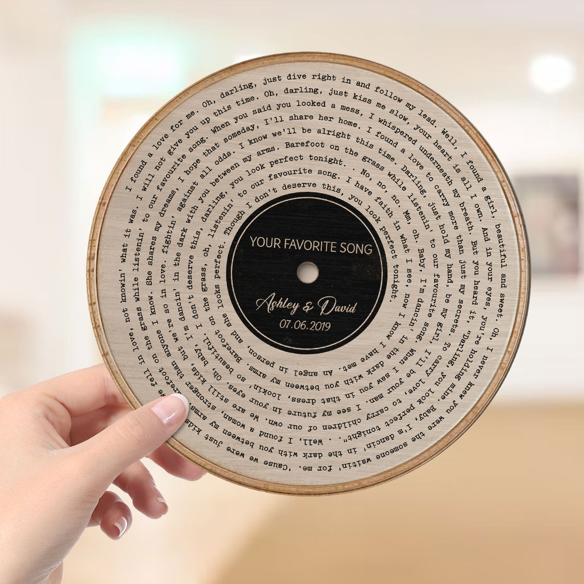 Vinyl Record Art Print, Couple Favorite Song Valentine's Day, Wedding, Anniversary Gift for Him or Her Personalized 2-Layer Wooden Plaque