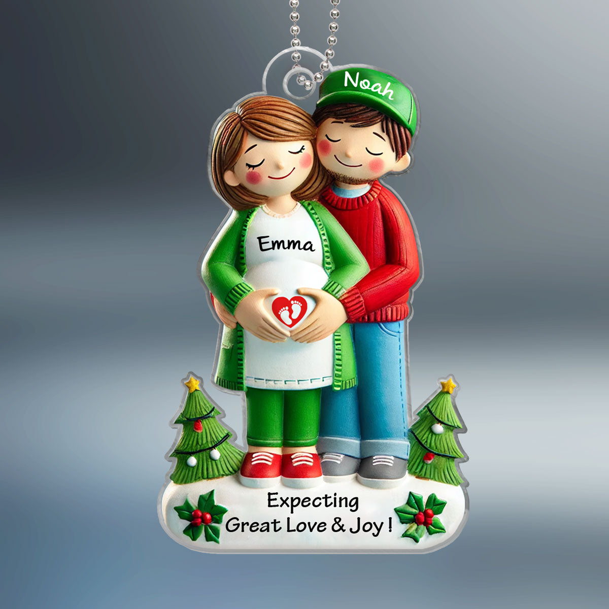 Expecting Great Love And Joy Personalized Baby on the Way Couple Christmas Ornament, 3D Effect Christmas Ornament