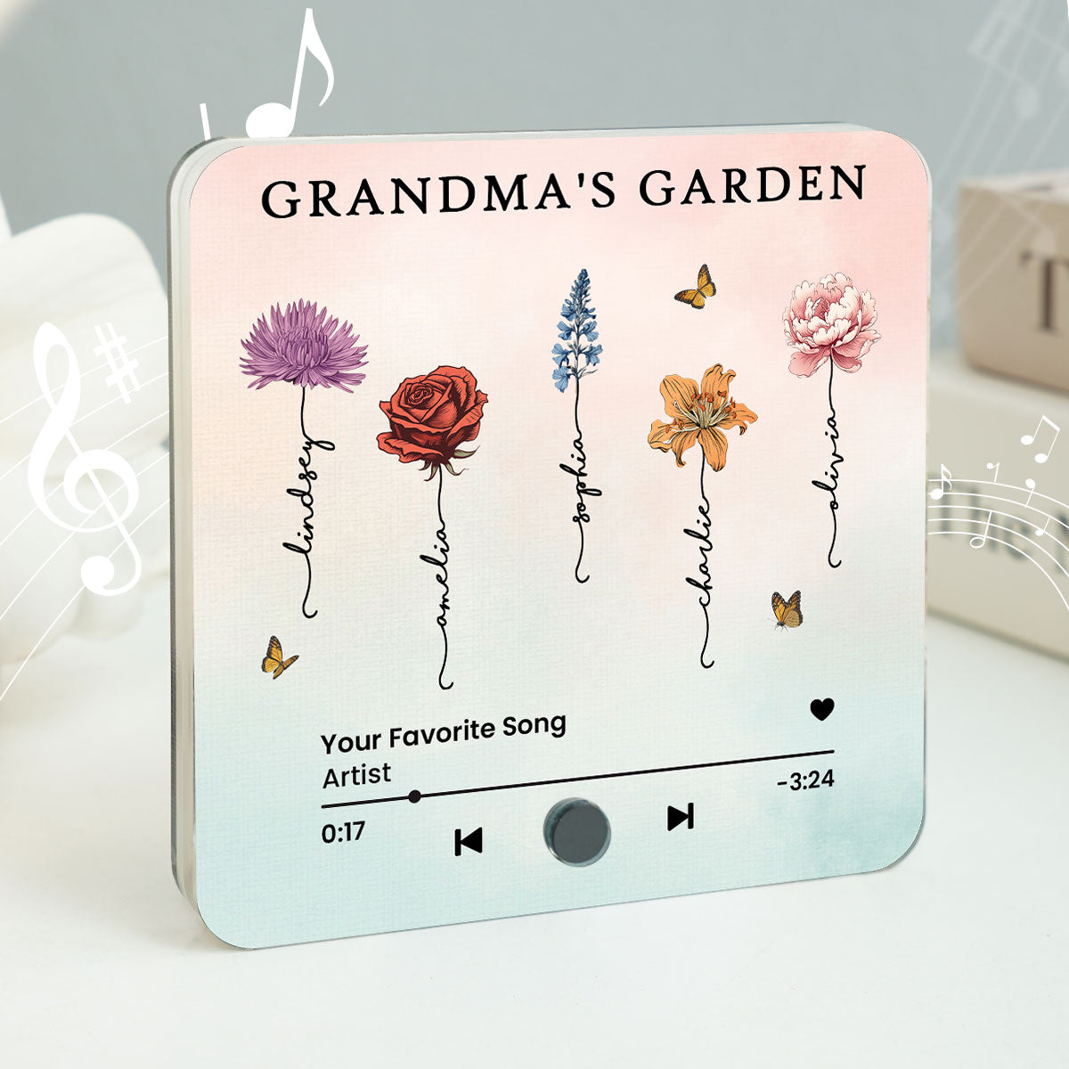 Grandma's Kitchen Birth Month Flower Personalized Music Fridge Magnet, Heartfelt Gift, Birthday Gift for Grandma