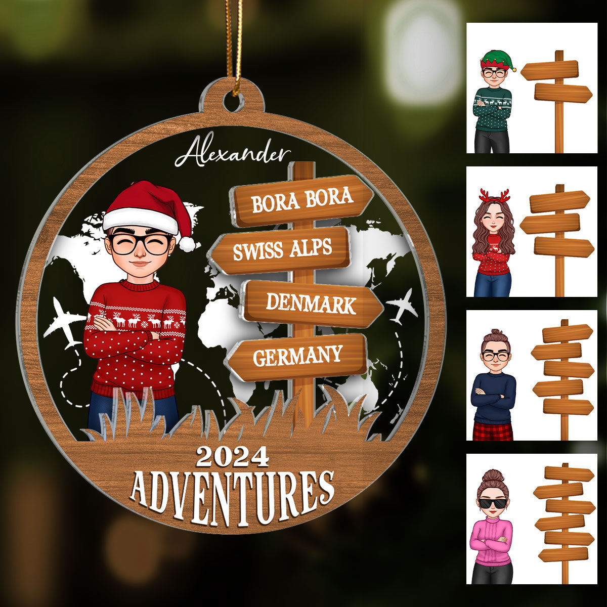 Personalized Travel Adventure Ornament, Custom Traveling Destination Ornament, Travel Gift, Christmas Gift, Gift for Travelers