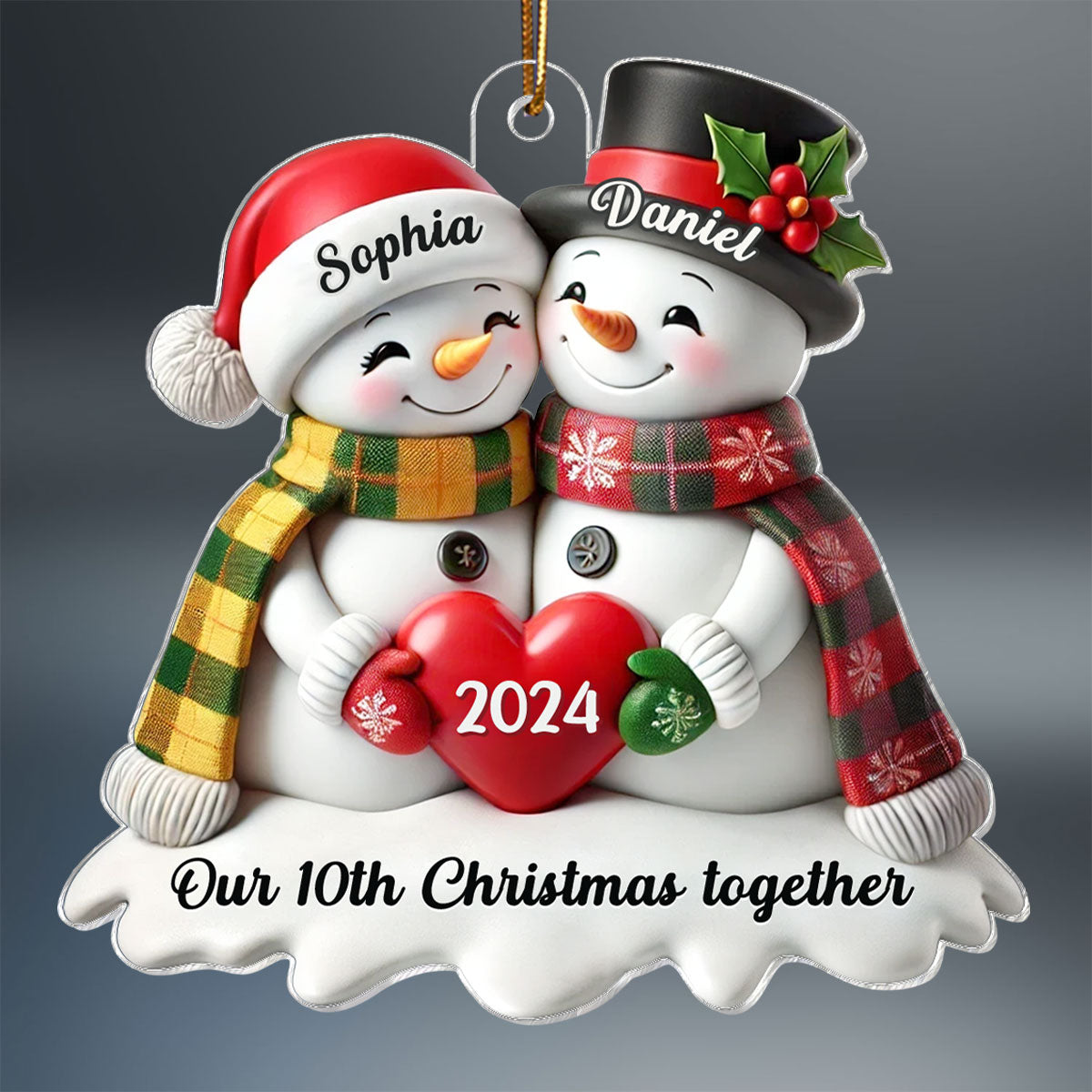 3D Effect Snowmen Couple Together Christmas Personalized Acrylic Ornament, Christmas Gift For Him, For Her