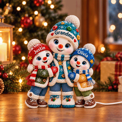 Cute Snowman Grandma and Grandkids - Personalized Light Box - Christmas Gift for Grandma 