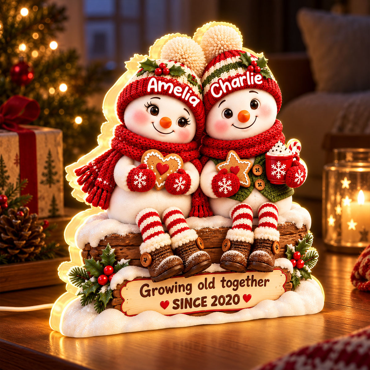 Snowman Couple Growing Old Together - Personalized Light Box - Heartfelt & Thoughtful Christmas Gift for Her, for Him