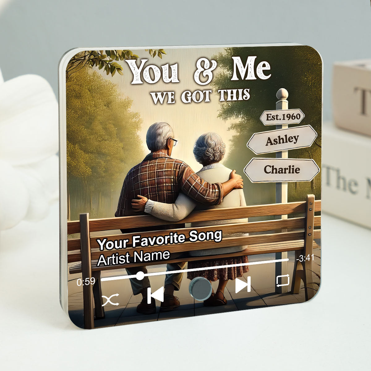 Old Couple Sitting On The Bench Personalized Music Fridge Magnet, Heartfelt Gift For Couple, For Him, For Her, Boyfriend, Girlfriend, Husband, Wife