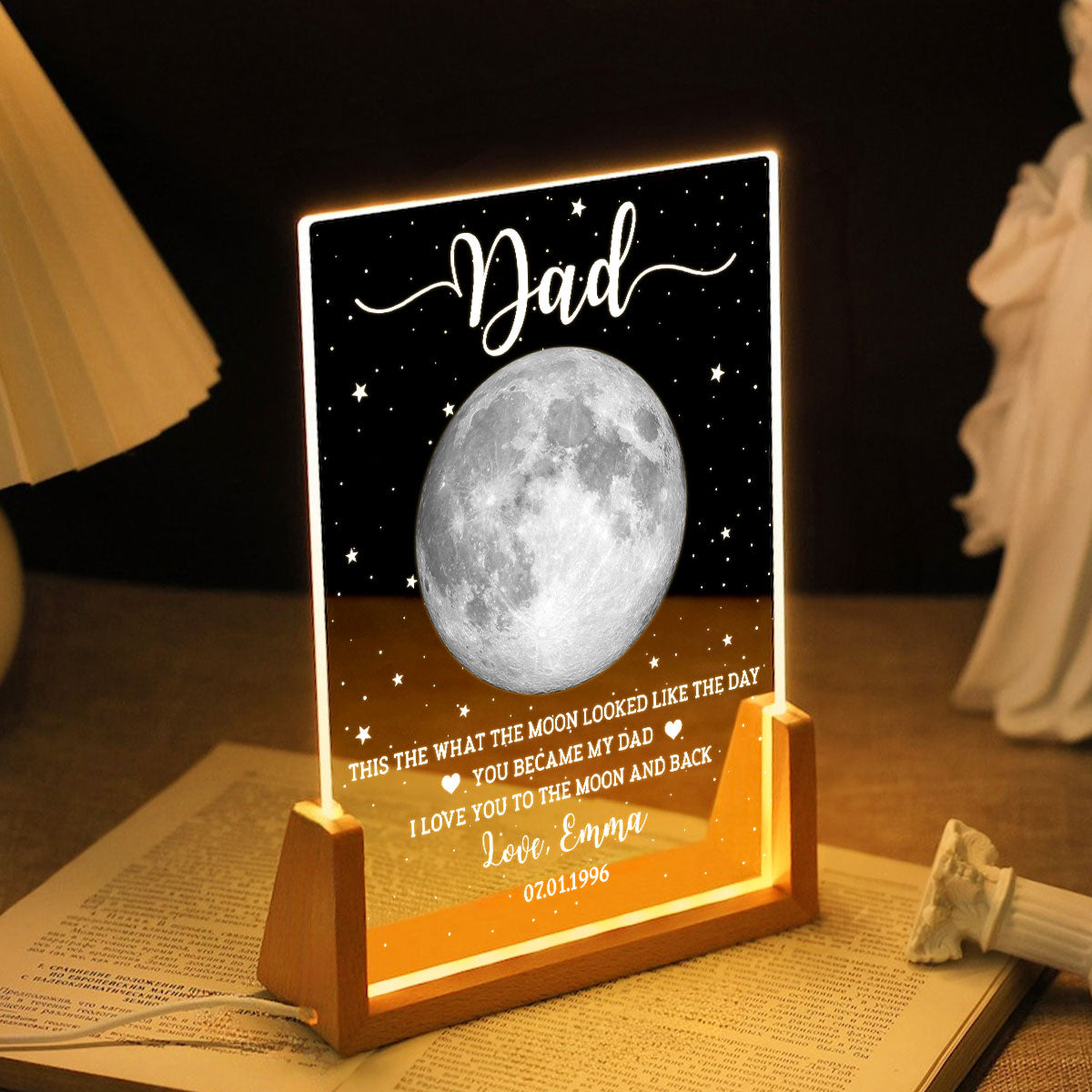 This Is What The Moon Looked Like The Day You Became Dad Custom Moon Phase - Personalized Acrylic LED Night Light - Father's Day Gift For Dad, Husband