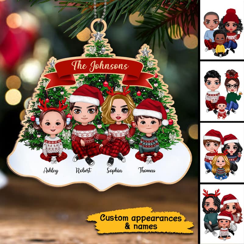 Christmas Tree Doll Family Personalized Wooden Ornament