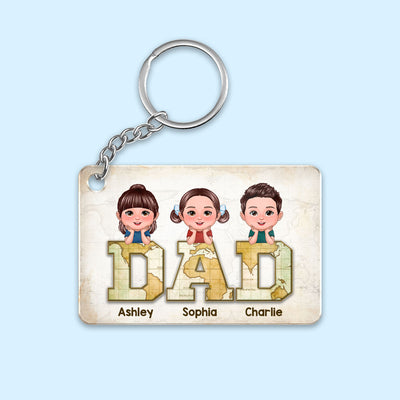 Pretty Doll Kids On Dad World Map Text Personalized Acrylic Keychain
