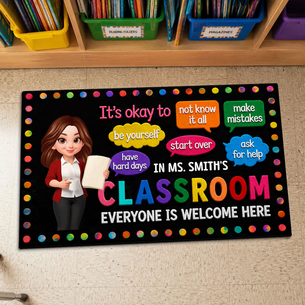 In Teacher Classroom It's Okay To Be Yourself - Personalized Doormat - Back To School Gift For Teacher, Classroom Decor