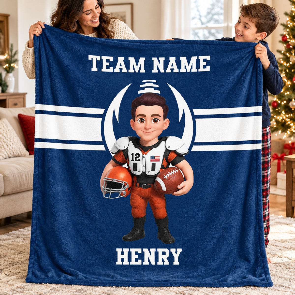 Proud American Football Player Custom Name And Team Name - Personalized Fleece Blanket - Christmas Gift For American Football Players, Grandson, Son