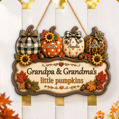 Cottagecore Fall Season Vibe Grandma Grandpa Little Pumpkins - Personalized Wood Sign - Fall Decoration For Grandparents