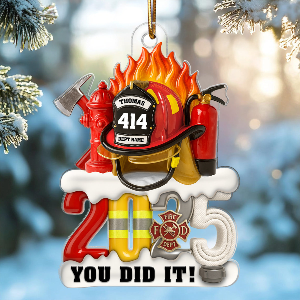 3D Effect 2025 Firefighter Things You Did It - Personalized Acrylic Ornament - Fire Academy Graduation Gift, Promotion Gift