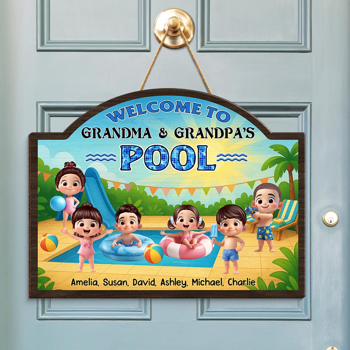 Welcome to Grandma Grandpa's Pool Personalized Wood Sign, Summer Grandkids Welcome Sign