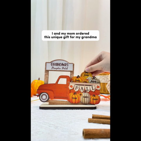 Grandma Fall Season Truck Pumpkins Personalized Standing Wooden Plaque