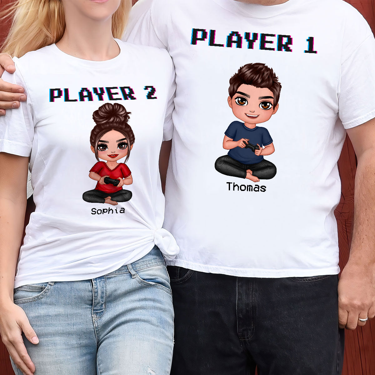 Couple Gaming Player 1 Player 2 Valentine‘s Day Personalized Matching Shirts [Set of 2 Shirts]
