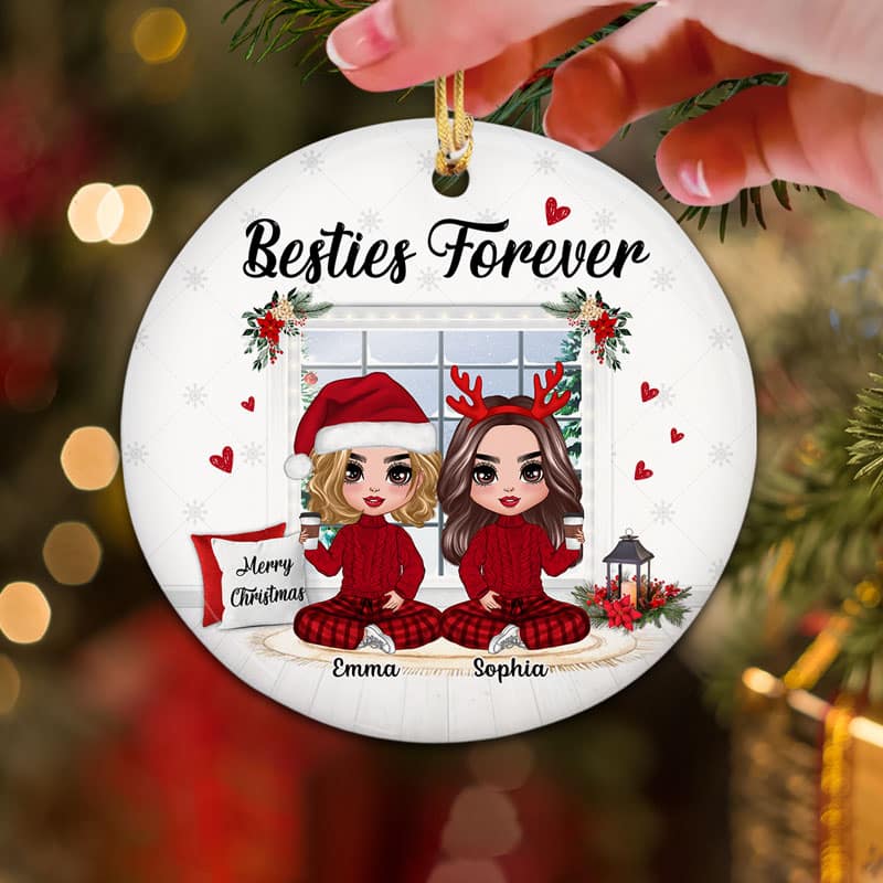 Doll Besties Sitting By The Window Christmas Personalized Circle Ornament