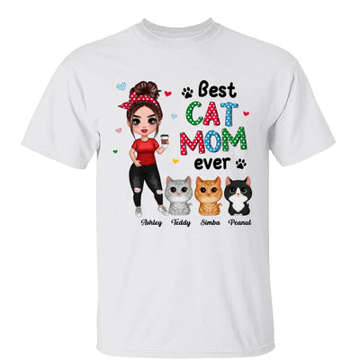 Colorful Polka Dot Pattern Cat Mom Watercolor Cute Cats And Woman Personalized Shirt