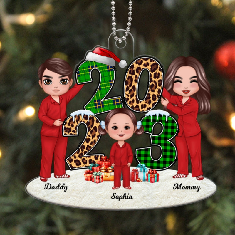 Family Stacked 2023 Christmas Tree Personalized Acrylic Ornament