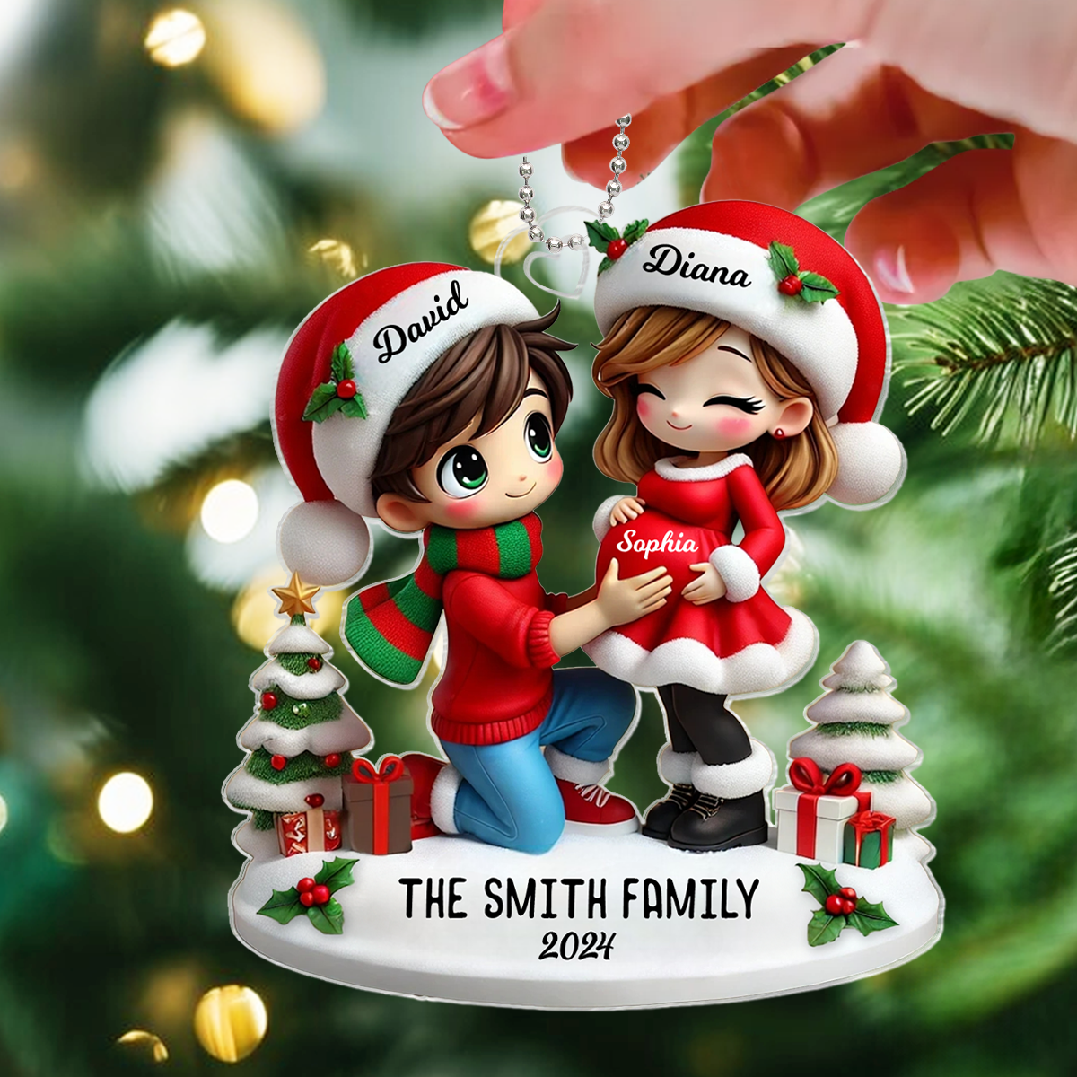 We Are Expecting A Baby Pretty Couple Personalized Acrylic Ornament, Christmas Gift for New Mom, New Dad, Pregnancy Announcement Gift
