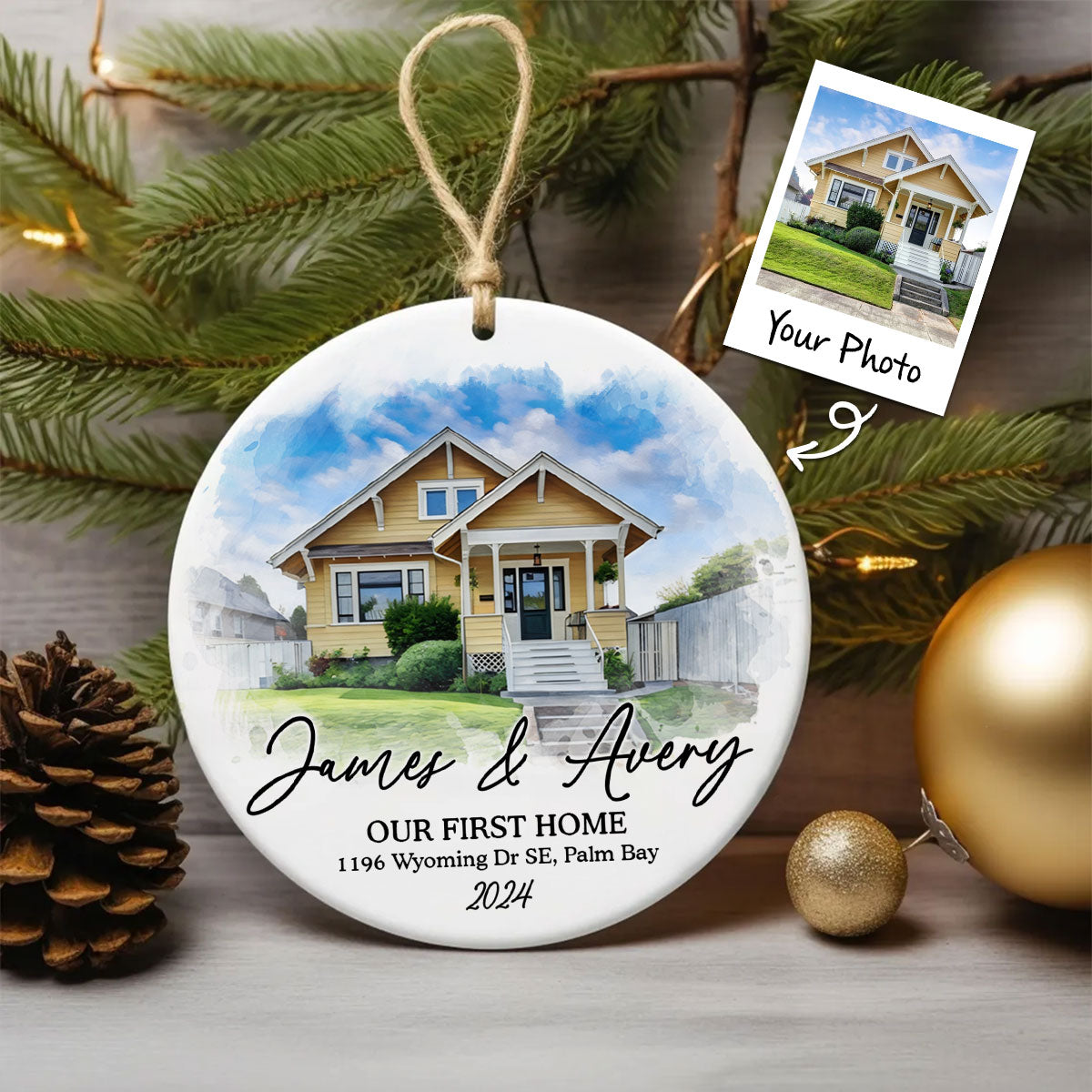 Personalized Watercolor House Portrait From Photo Ornament, Unique Christmas Gift, Housewarming Gift
