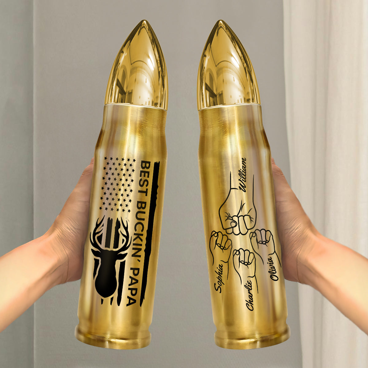 Best Buckin‘ Grandpa Dad Fist Bump Gift For Hunting Lover Personalized Bullet Tumbler
