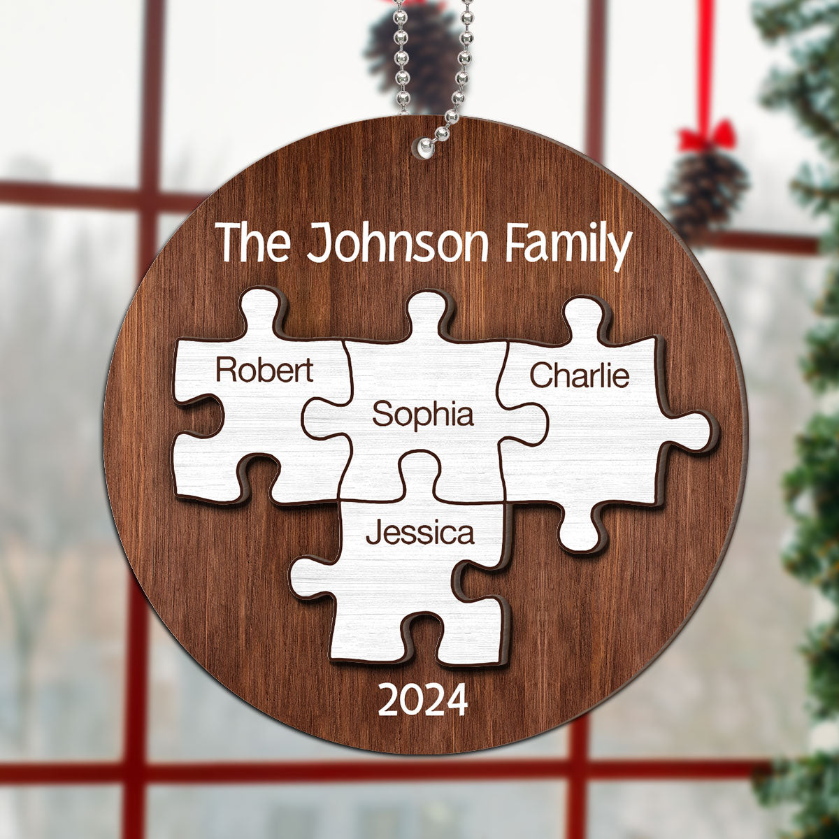 Pieces Of Our Family Christmas Keepsake Personalized 2-Layer Wooden Ornament