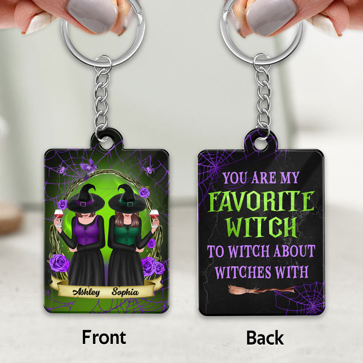 Green And Purple Wreath Witches Gift For Best Friends Personalized Acrylic Keychain