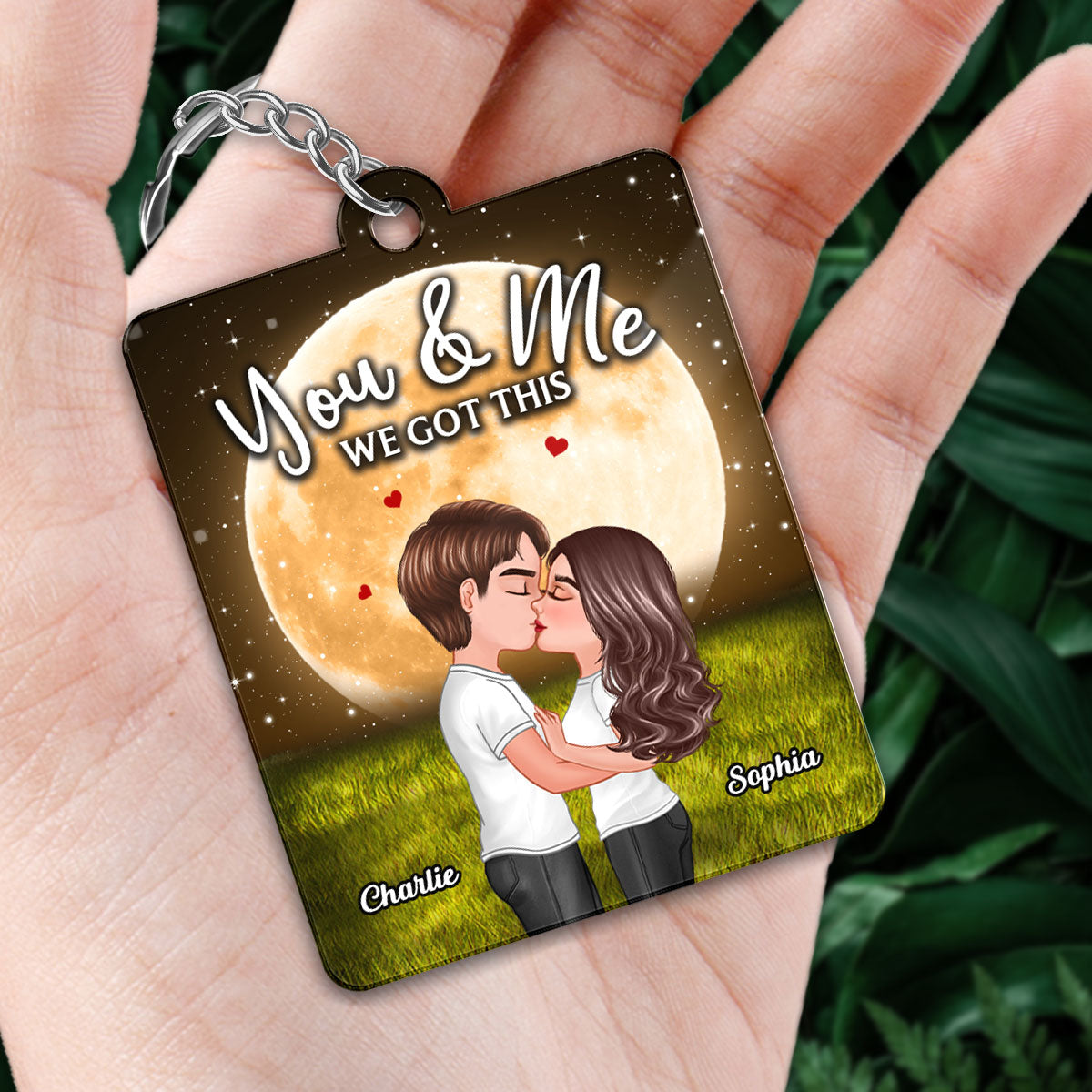 Doll Couple Kissing Big Moon Favorite Song QR Code Personalized Acrylic Keychain