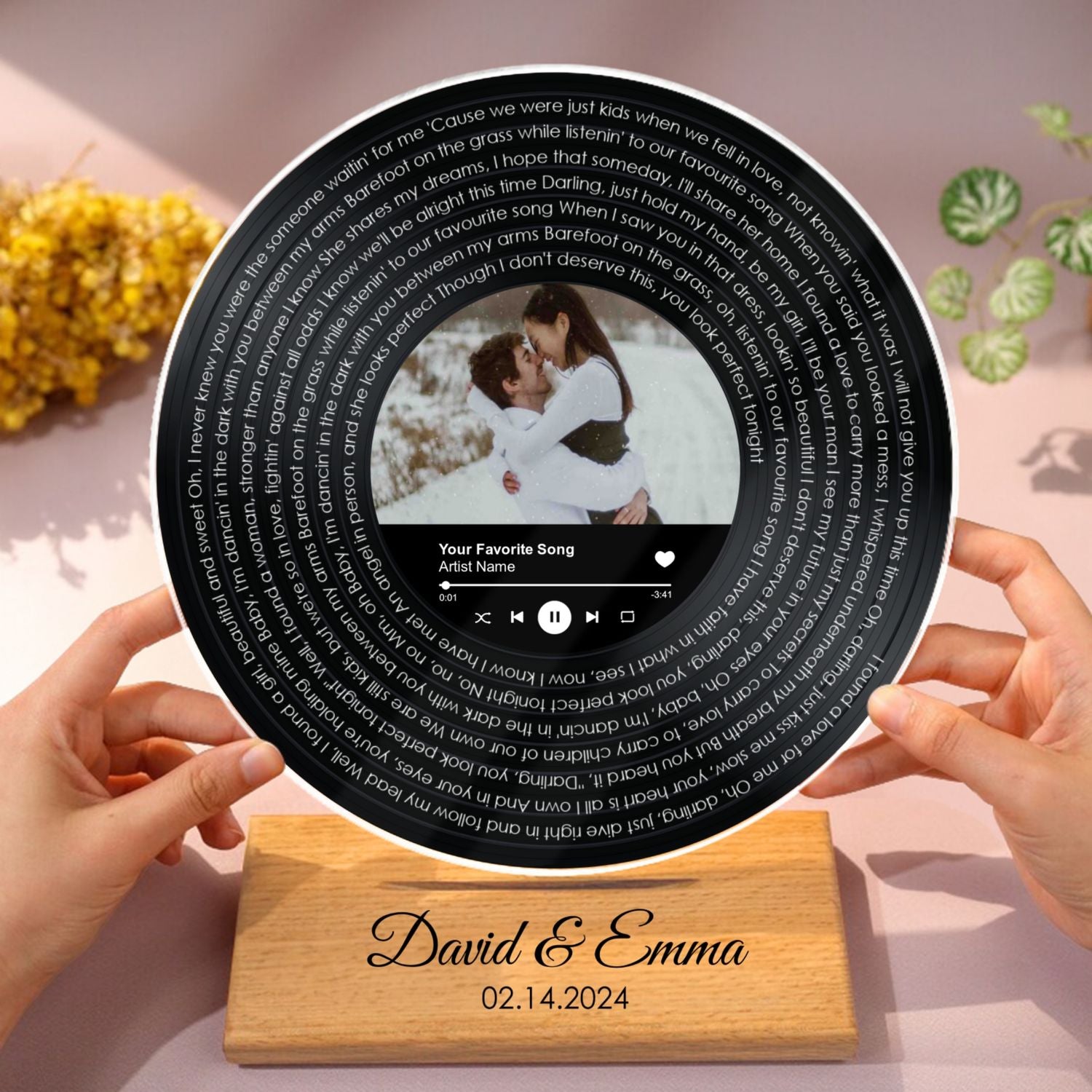 Solid Wood Custom Lyrics Vinyl Record Acrylic Song Plaque, Perfect Anniversary Keepsake Gift For Couples For Her For Him