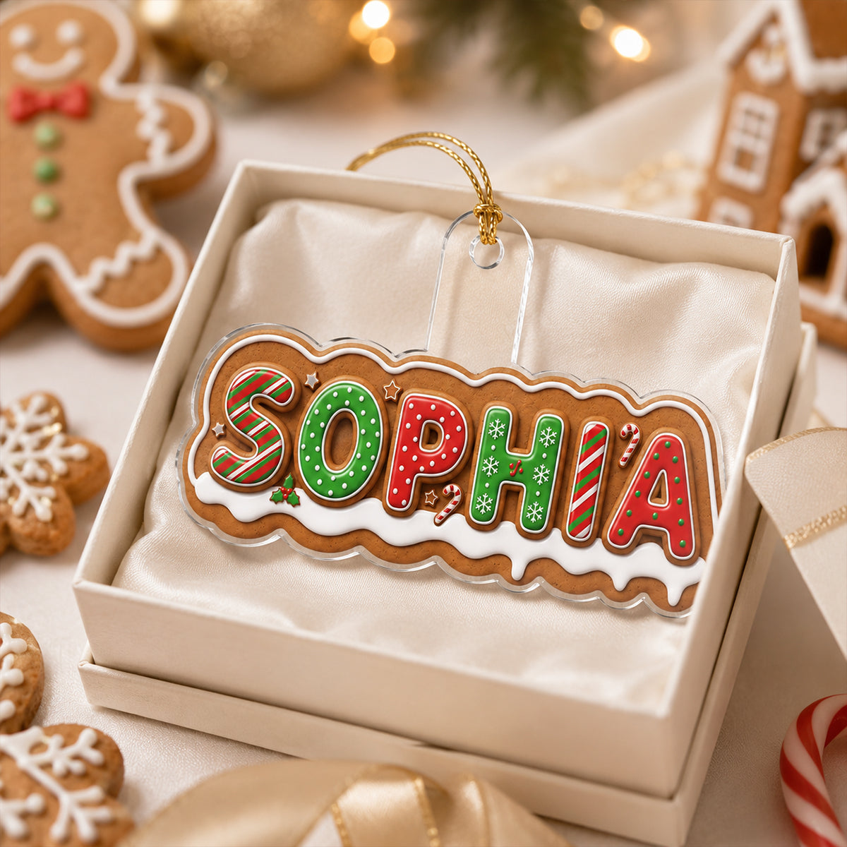 Custom Alphabet Kid Name Gingerbread Letter - Personalized Acrylic Ornament - Gift for Daughter, Son, Grandkids