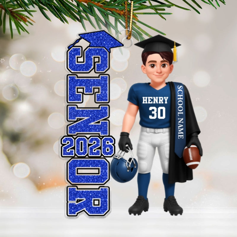 Football Senior 2026 2027 - Personalized Acrylic Ornament - Christmas Gift For Seniors, Daughter, Son, Granddaughters, Grandsons