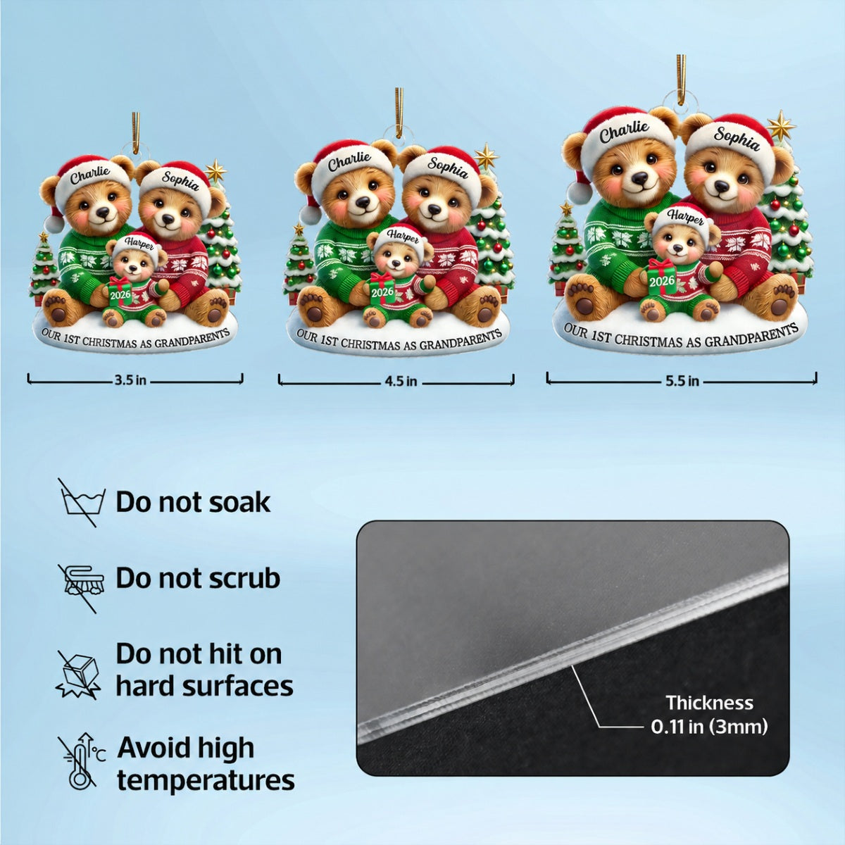 3D Effect Bears Our First Christmas As Grandparents Personalized Acrylic Ornament, Christmas Gift For New Grandparents
