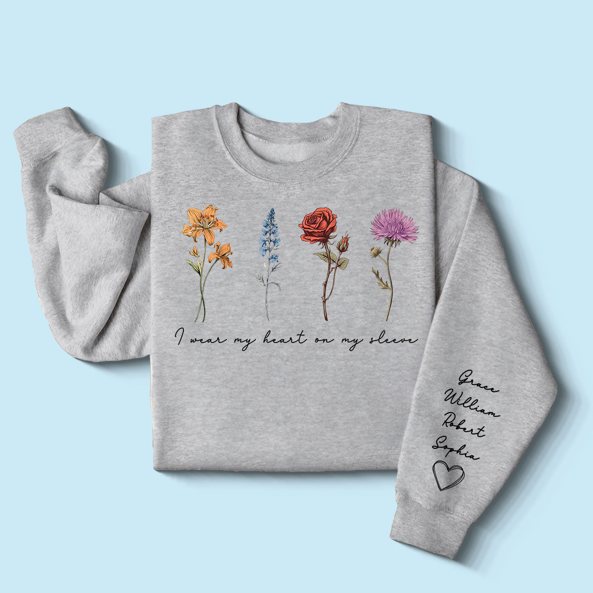 Vintage Birth Month Flowers Personalized Sleeve Printed Sweatshirt, Gift For Mom Granma Aunt