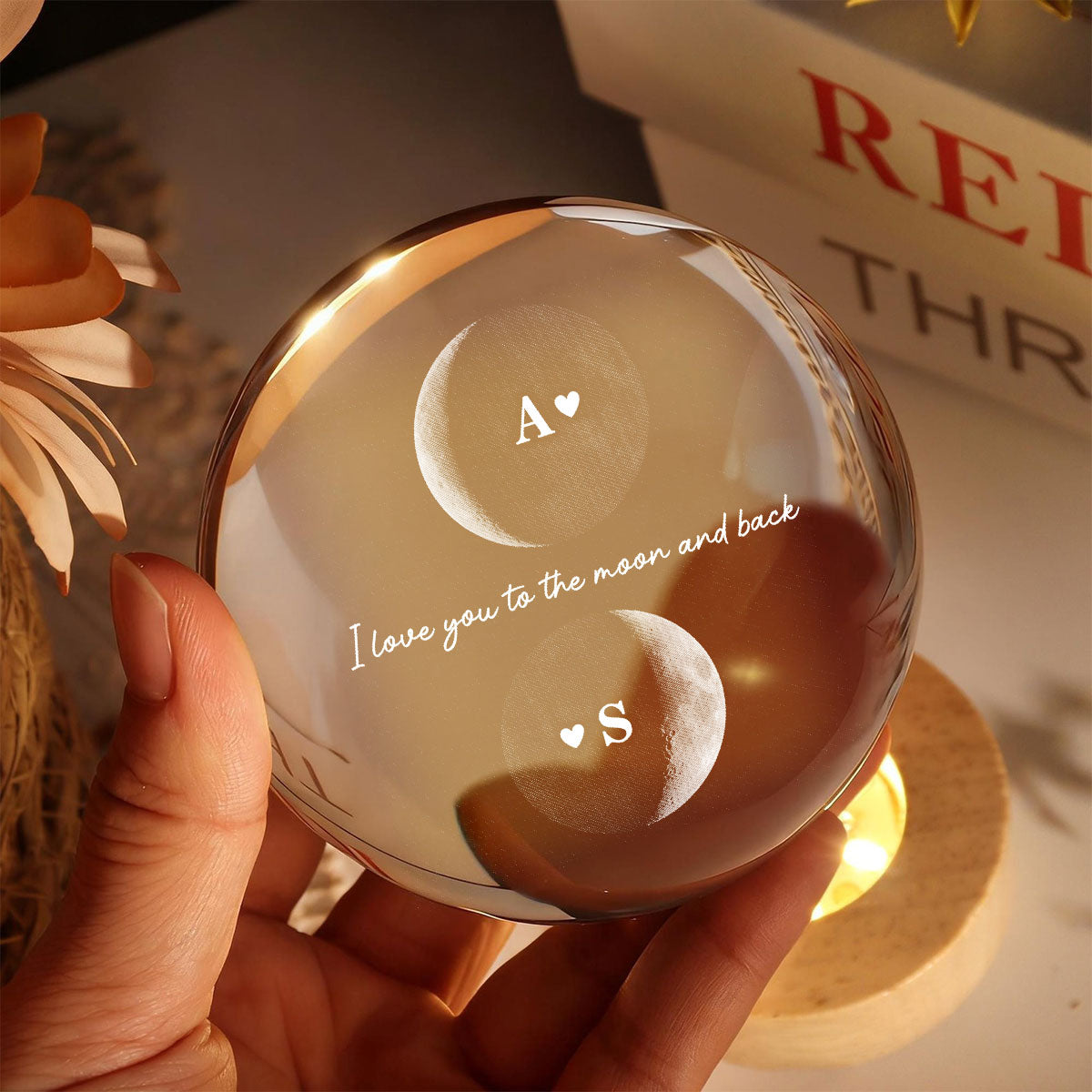 Custom Couple Moon Phase - Personalized Crystal Ball LED Night Light - Valentine's Day Gift For Couple, For Her, For Him