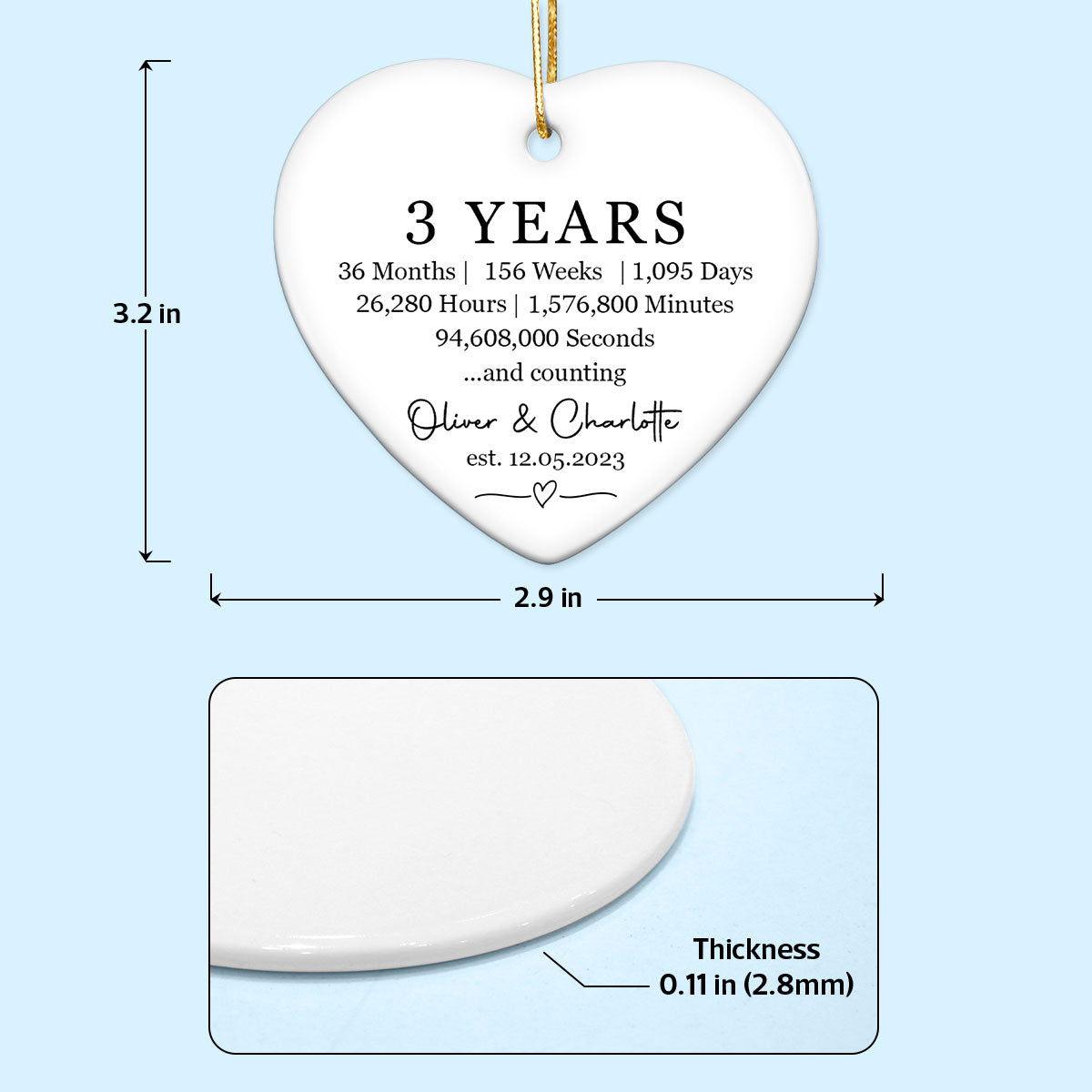 Custom Wedding Date Milestone - Personalized Ceramic Ornament - Christmas Anniversary Gift for Her, Gift for Him, Relationship Keepsake